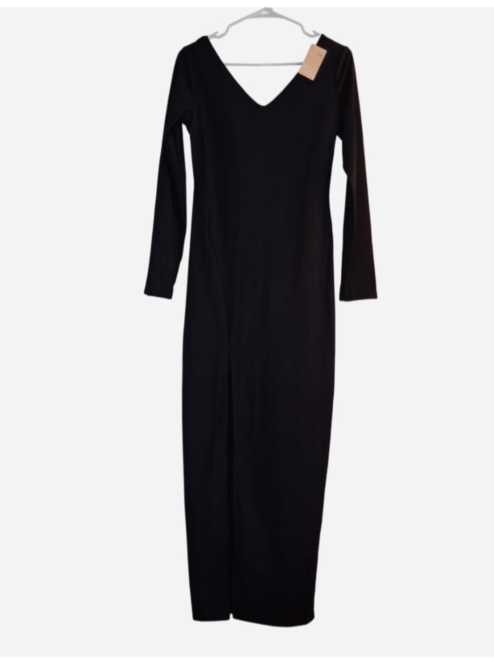 Nwt Popilush Bodycon V-neck Long Sleeve Maxi Dress Built In Shapewear Size Large